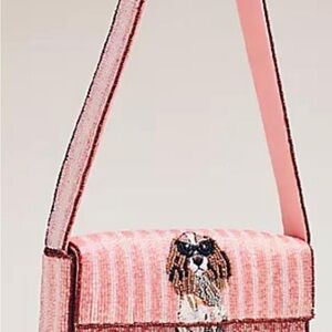 Anthropologie Pink Quilted Crossbody with Dog Embroidery